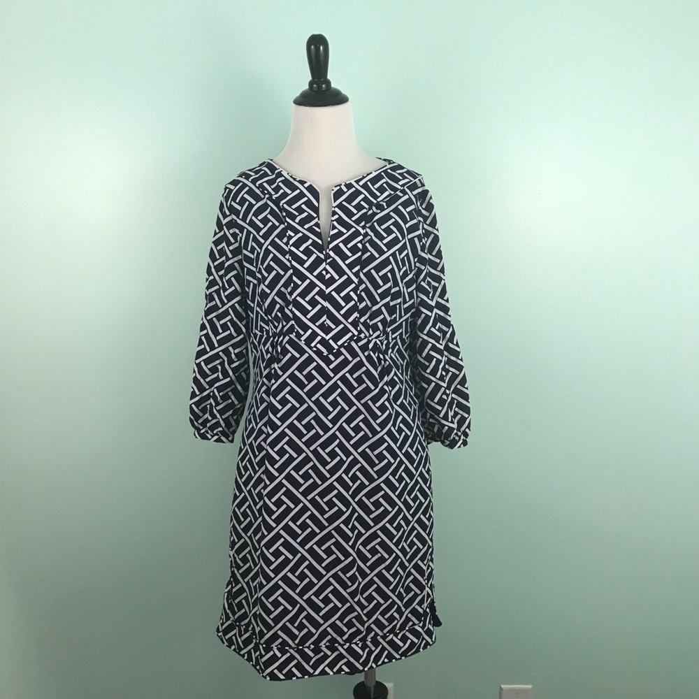 Elizabeth McKay Dress Size 8 Blue White Print - Picture 1 of 8